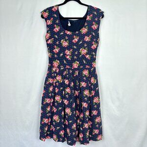 Frock Shop Dress Women's Medium Navy Pink Floral Feminine Fit and Flare‎